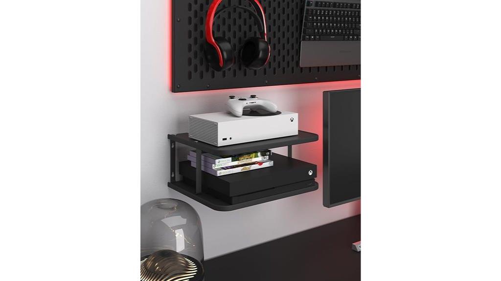 black tv and gaming shelf