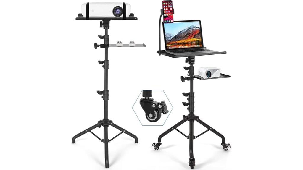 mobile laptop stand with shelves