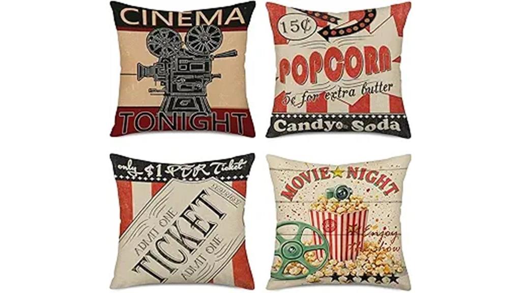 cinema themed throw pillow set