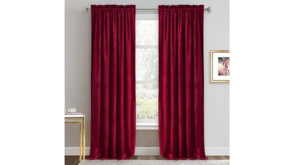 extra long red velvet curtains