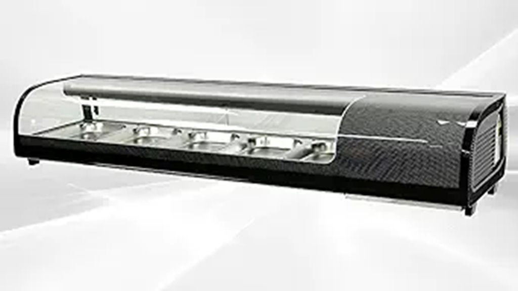 large curved glass sushi case