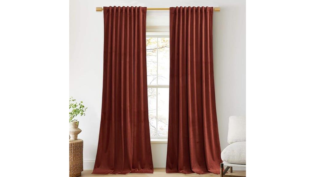 rust red velvet curtains