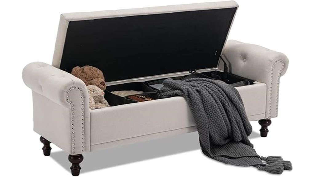 tufted beige storage bench