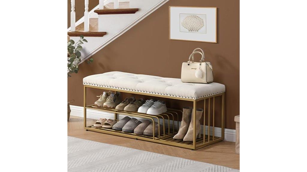 tufted linen storage bench