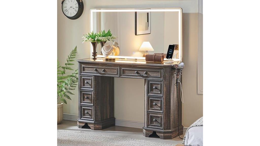 vanity desk with lights