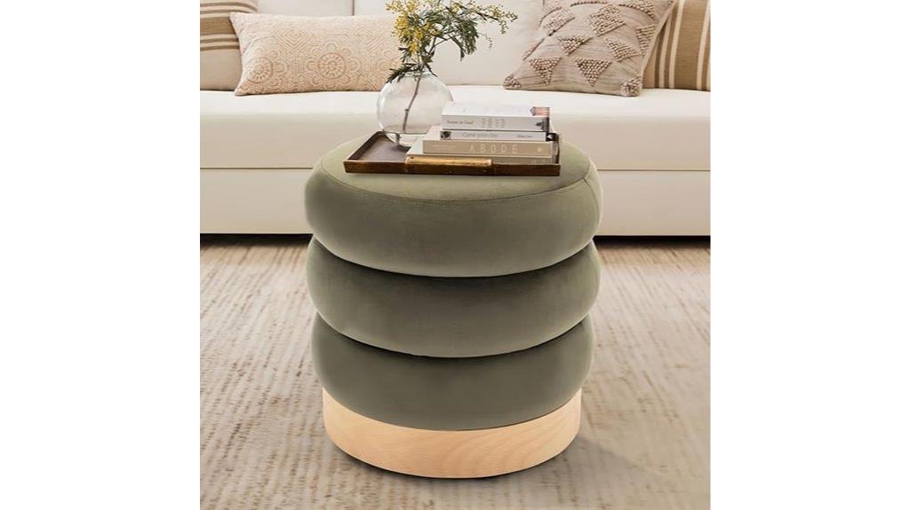 velvet ottoman with wood