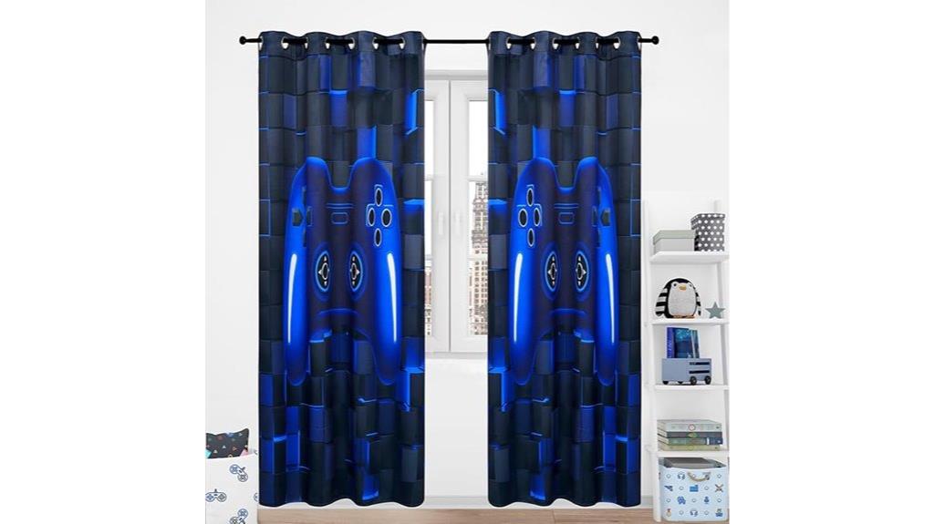 blue gamer kids curtains