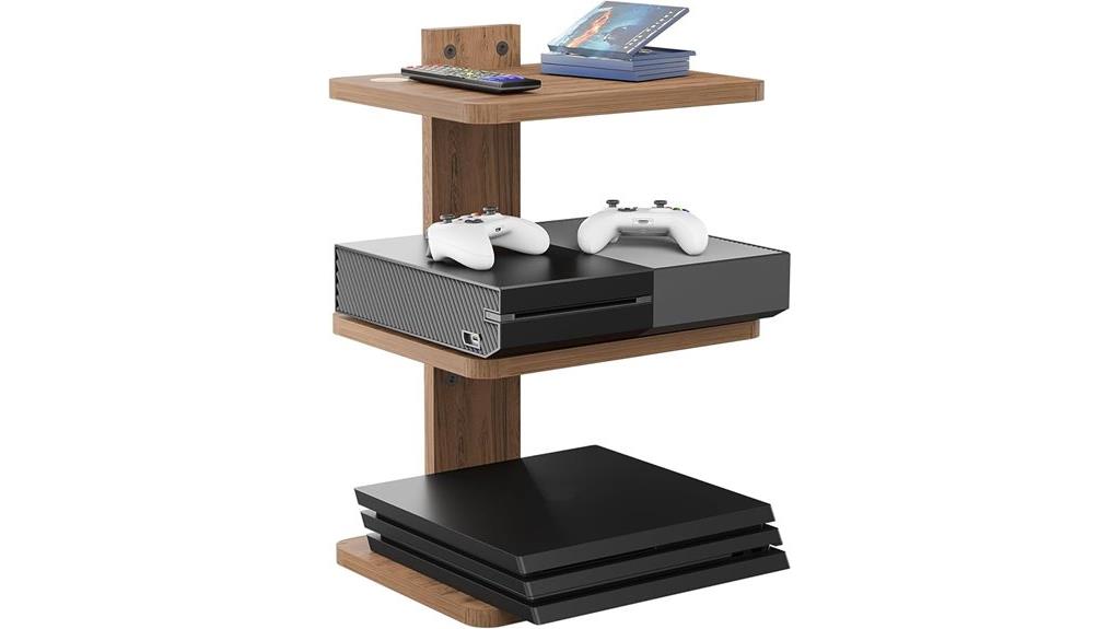 floating wooden media shelves