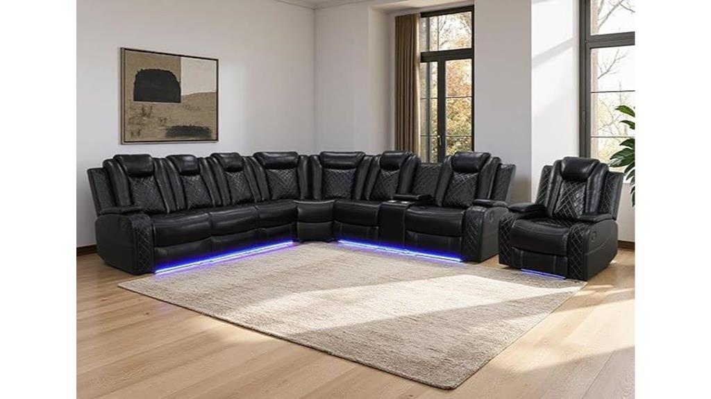led leather reclining sectional