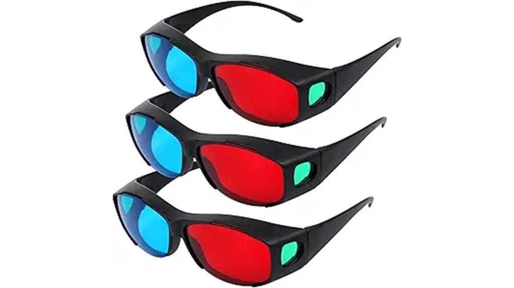 three piece colored 3d glasses