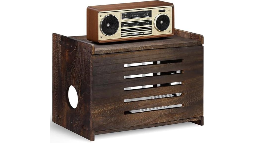 wooden router storage with cable