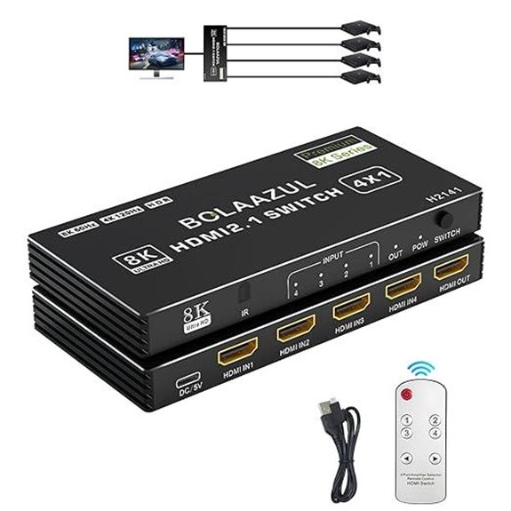 BolAAzuL 8K HDMI 2.1 Switch 4-Port with Remote