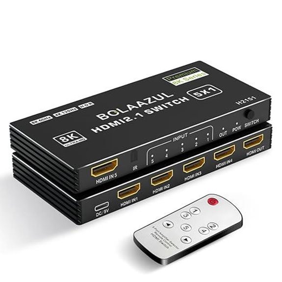 BolAAzuL 8K HDMI 2.1 Switch 5-Port with Remote