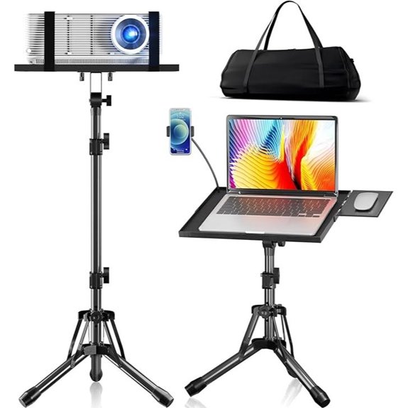 Adjustable Foldable Projector Stand with Phone & Mouse Tray