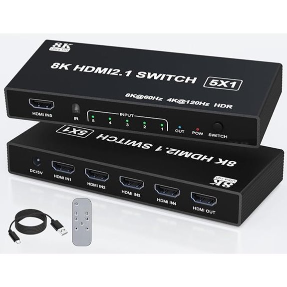 8K HDMI Splitter 5-in-1 Switch Box with Remote