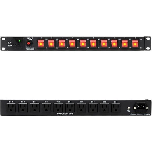 10 Outlets Horizontal PDU Power Strip with Surge Protector