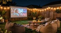 comfortable backyard movie setup