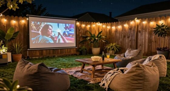 comfortable backyard movie setup
