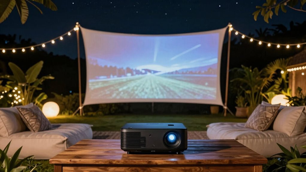 create cozy outdoor movie atmosphere