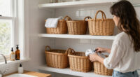 She Added Vintage Wicker Baskets to Her Family Bathroom — So Much Storage!