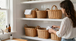 She Added Vintage Wicker Baskets to Her Family Bathroom — So Much Storage!