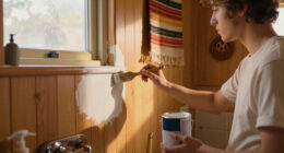 A Basically All-Wood Paneled '70s Bathroom Got an Americana Folk Makeover